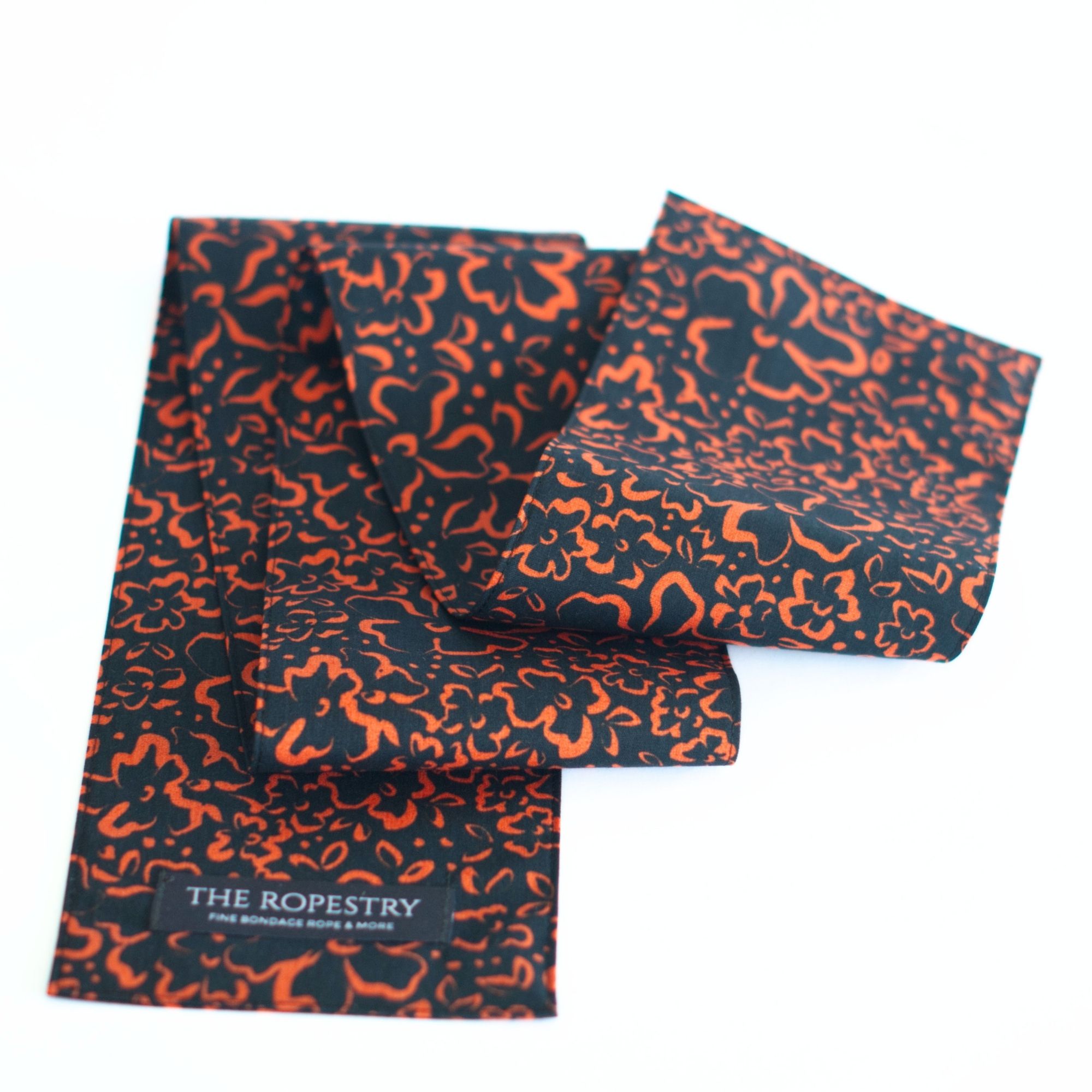 Blindfold "Black Blossom" pure cotton with allover print – 3-Ply Sleep Mask & Bondage Restraint – Multi-use Tie, Shibari Accessoire