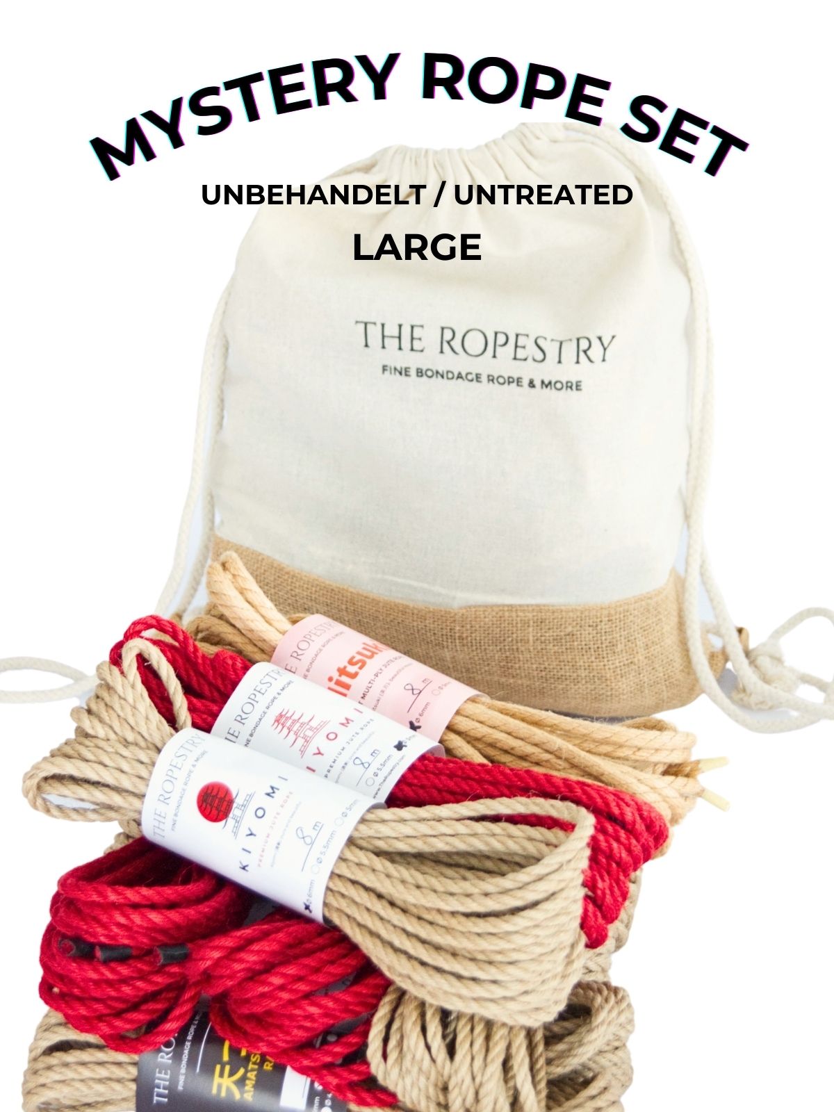 Mystery Rope Set - A surprise selection of 8.30 m jute ropes, mixed from our range, plus a storage bag, instructions etc.