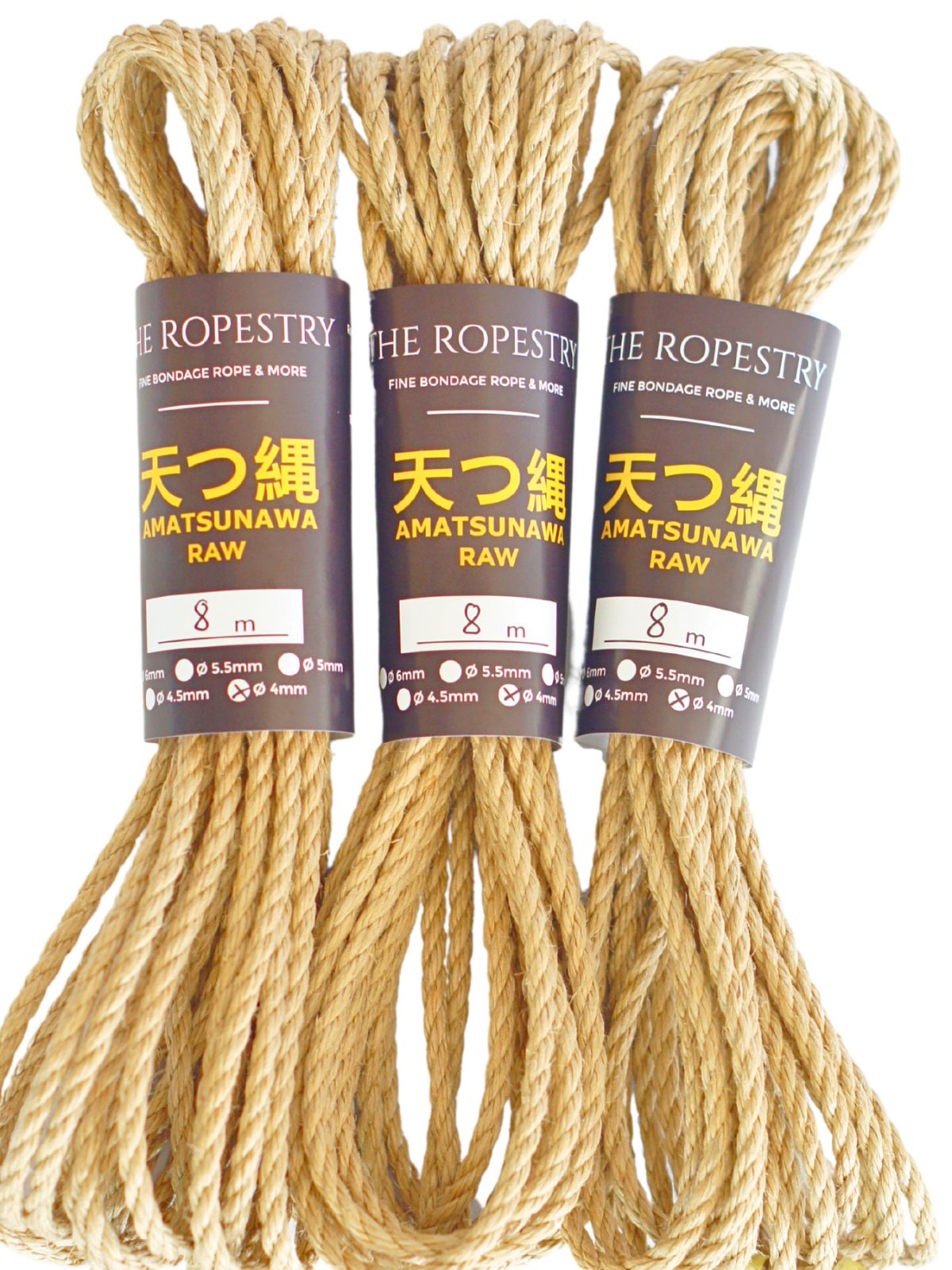 ø 4mm RAW AMATSUNAWA 4/0 jute rope for Shibari, Kinbaku bondage, various lengths and sets