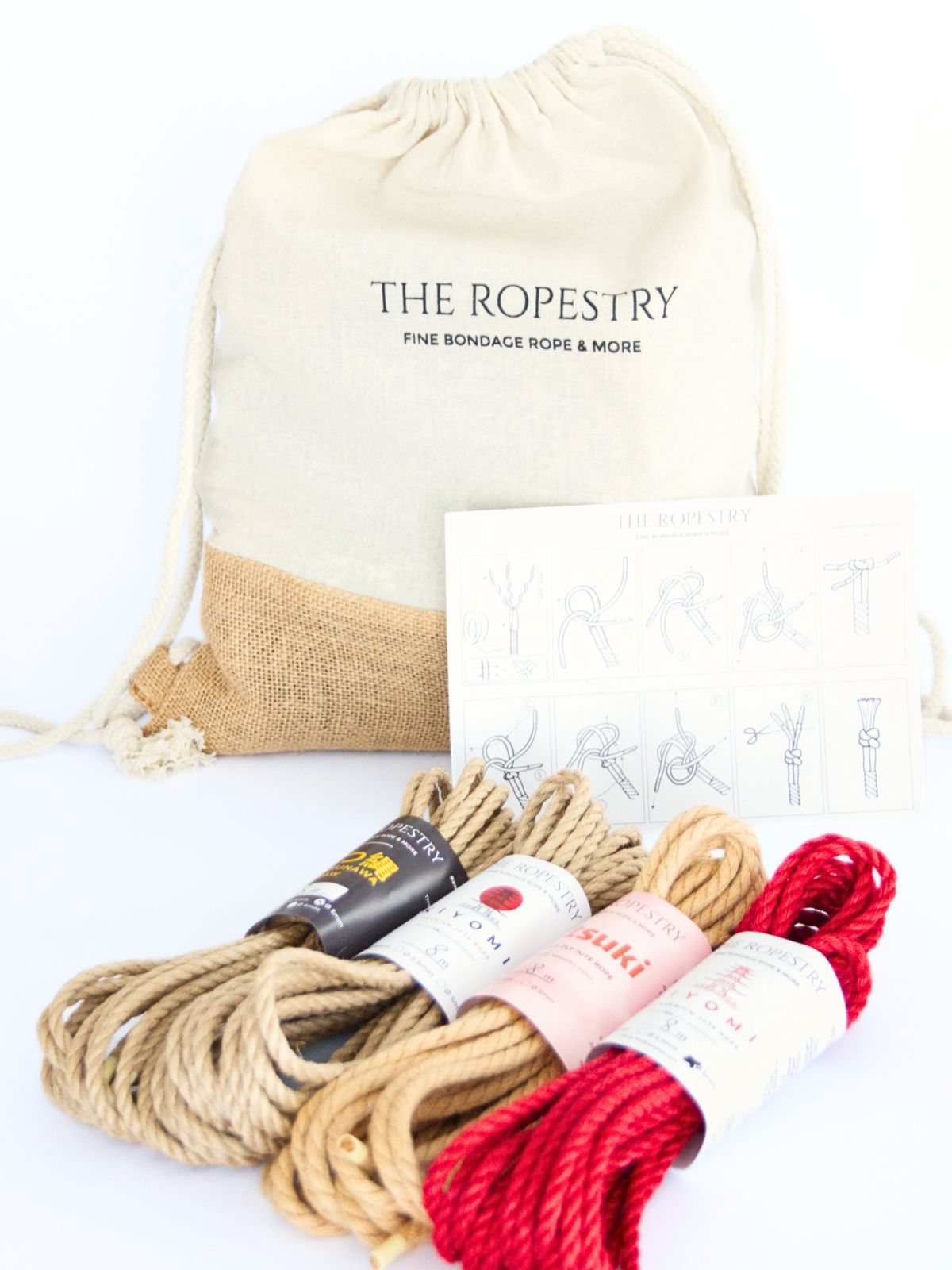 Mystery Rope Set - A surprise selection of 8.30 m jute ropes, mixed from our range, plus a storage bag, instructions etc.