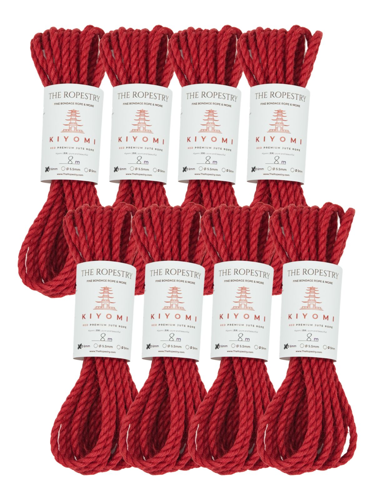 ø 6mm KIYOMI RED strong single-ply Z-twist medium-lay jute rope for Shibari & Kinbaku applications, untreated, JBO-free