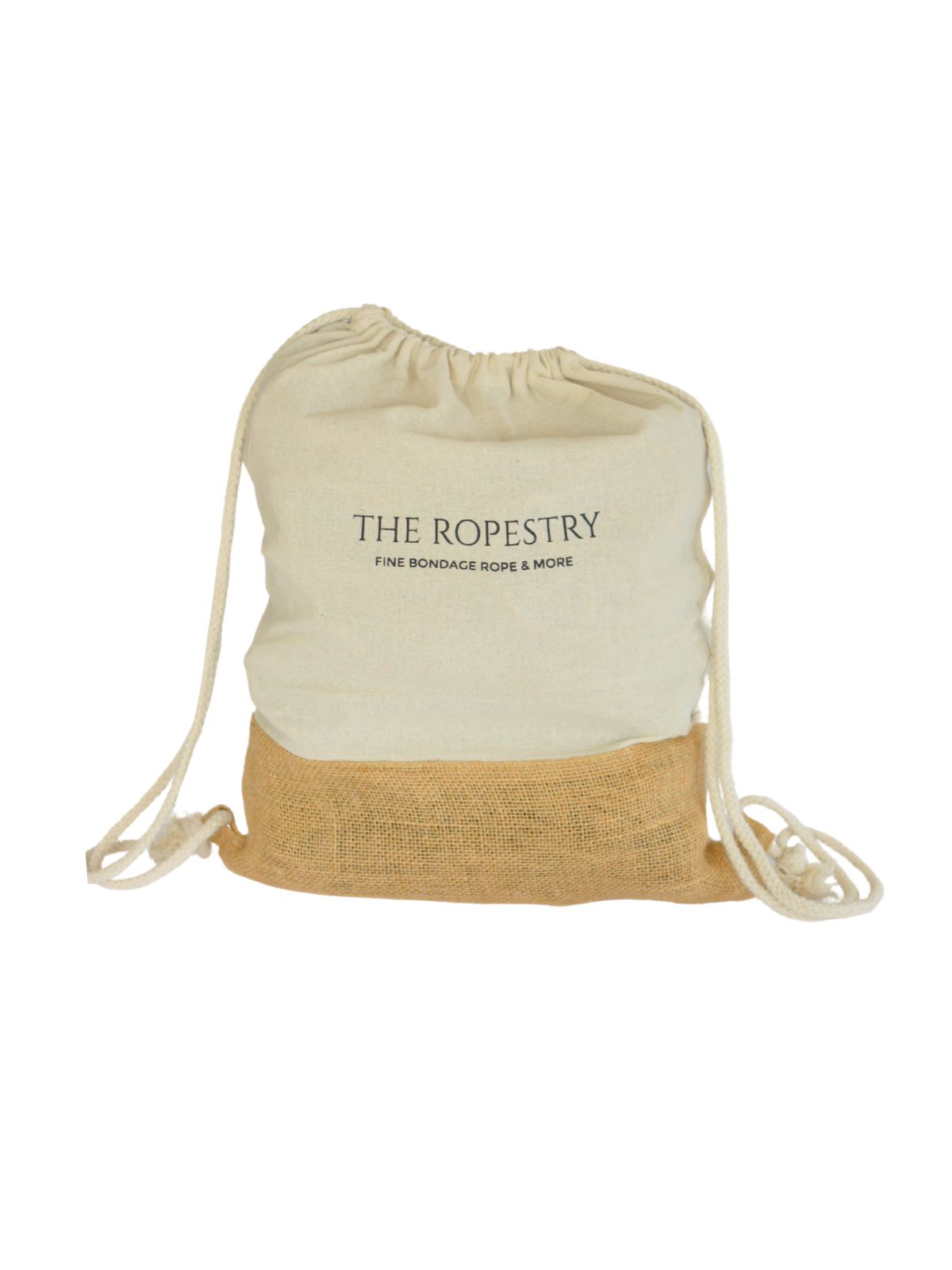 Storage and transport bag for Shibari ropes with logo print, cotton and jute fabric, onesize