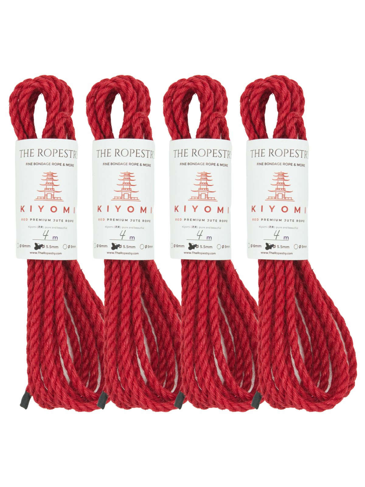 ø 5.5mm KIYOMI RED strong single-ply Z-twist medium-lay jute rope for Shibari & Kinbaku applications, untreated, JBO-free 