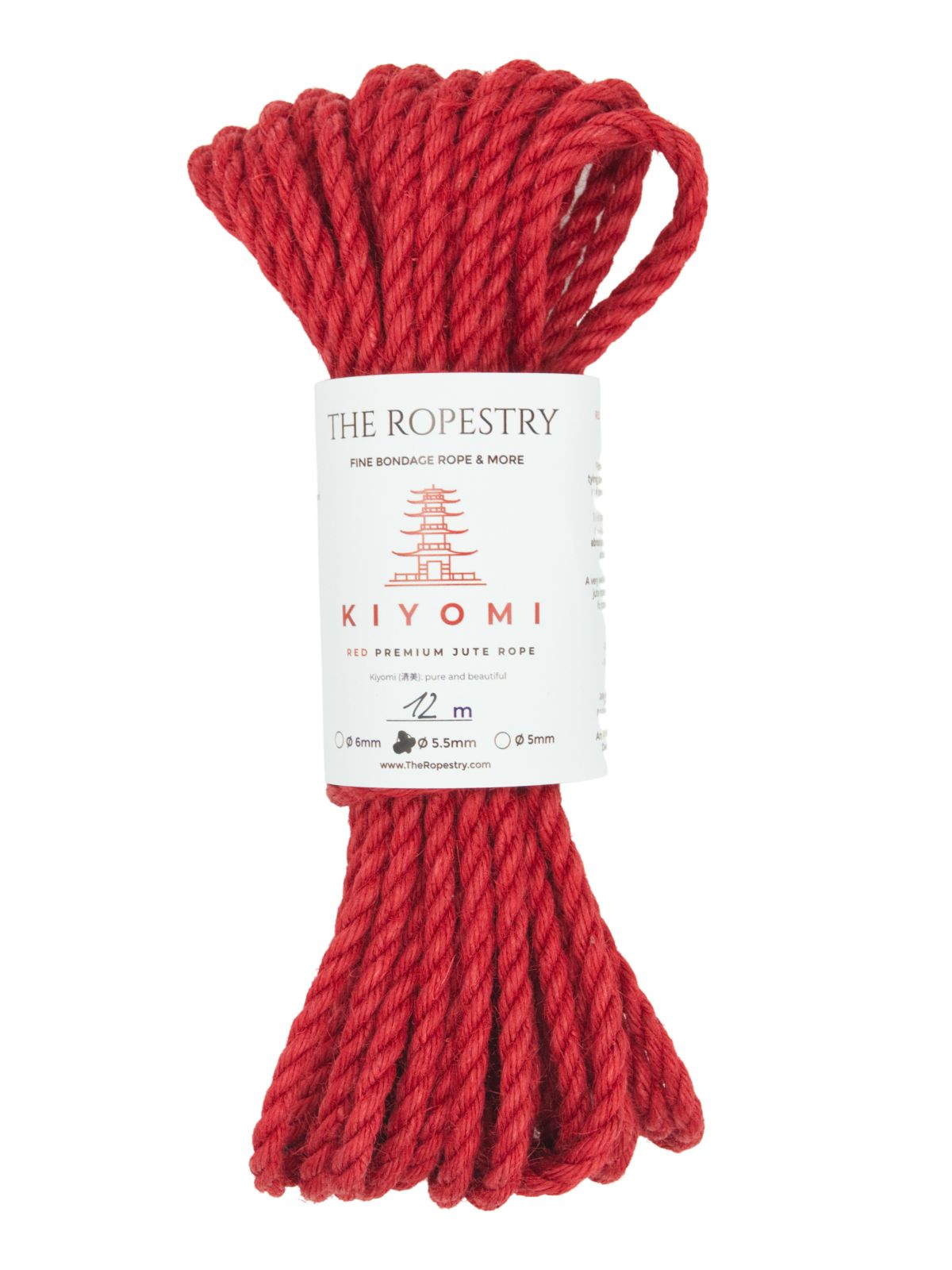 ø 5.5mm KIYOMI RED strong single-ply Z-twist medium-lay jute rope for Shibari & Kinbaku applications, untreated, JBO-free 