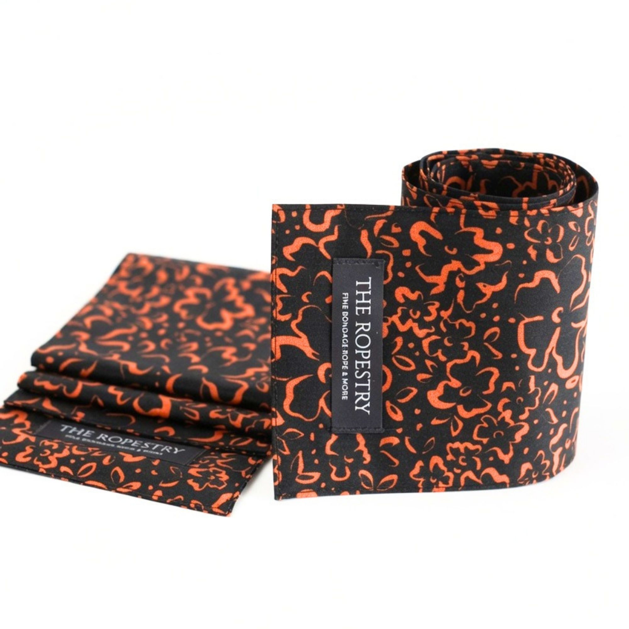 Blindfold "Black Blossom" pure cotton with allover print – 3-Ply Sleep Mask & Bondage Restraint – Multi-use Tie, Shibari Accessoire