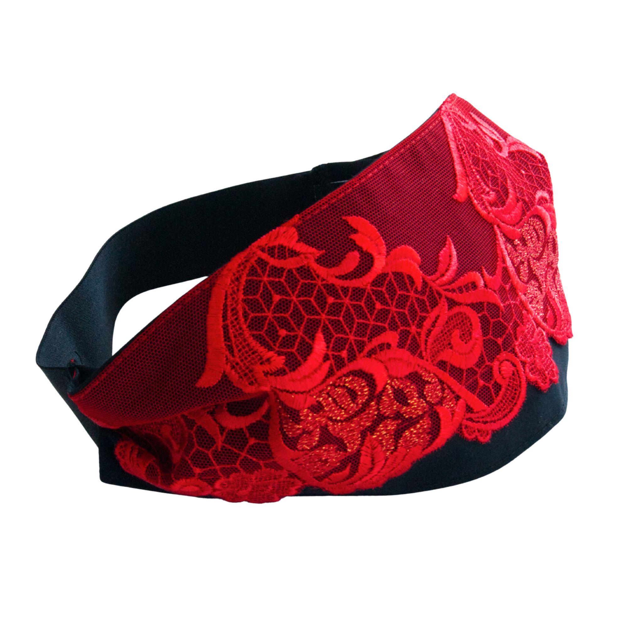 Augenbinde "Florenza" mit leuchtend rot-goldener Spitze – für Shibari & Sensory Play, Meditationsmaske | Exklusiv-Design von TheRopestry