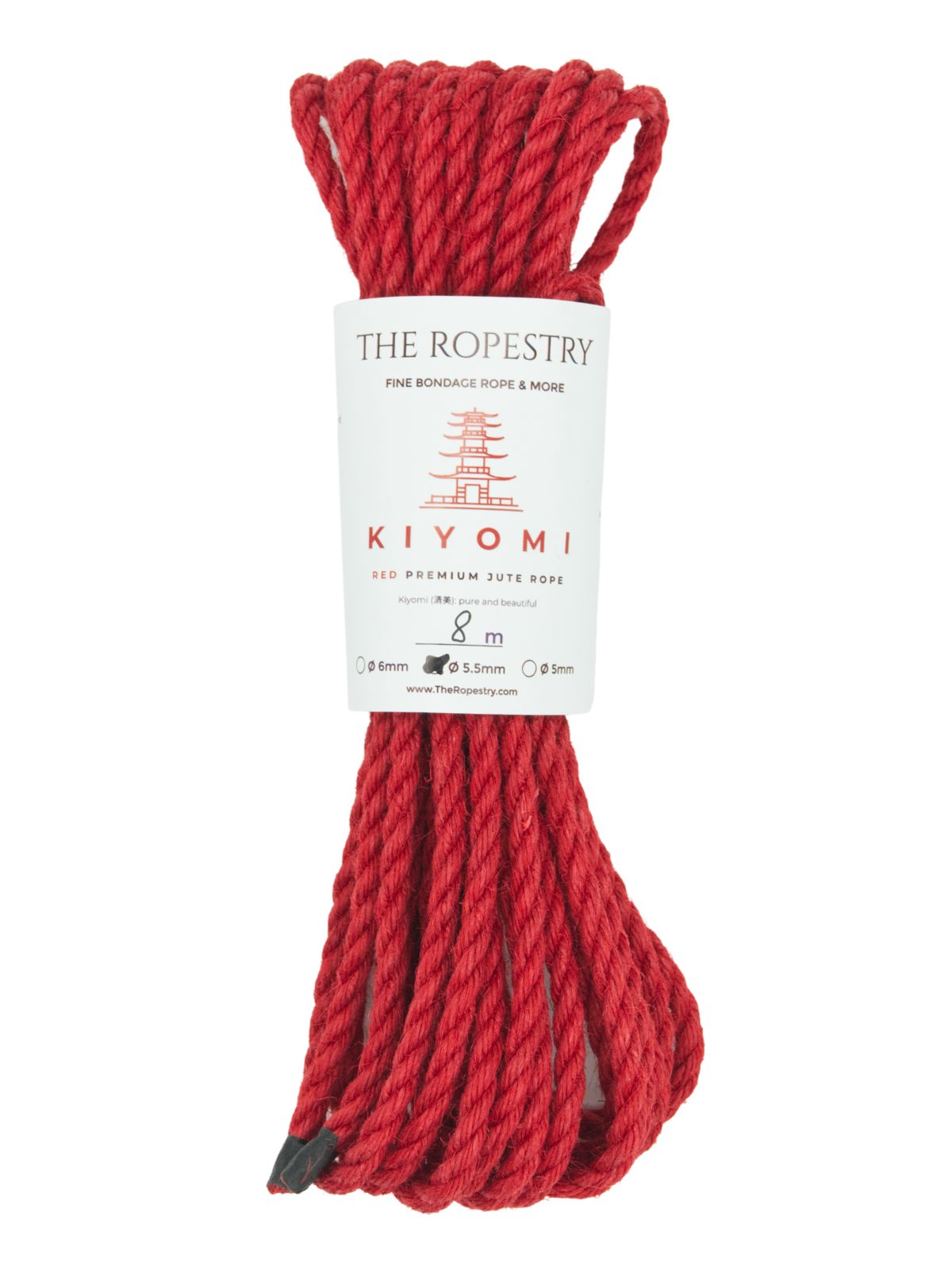 ø 5.5mm KIYOMI RED strong single-ply Z-twist medium-lay jute rope for Shibari & Kinbaku applications, untreated, JBO-free 