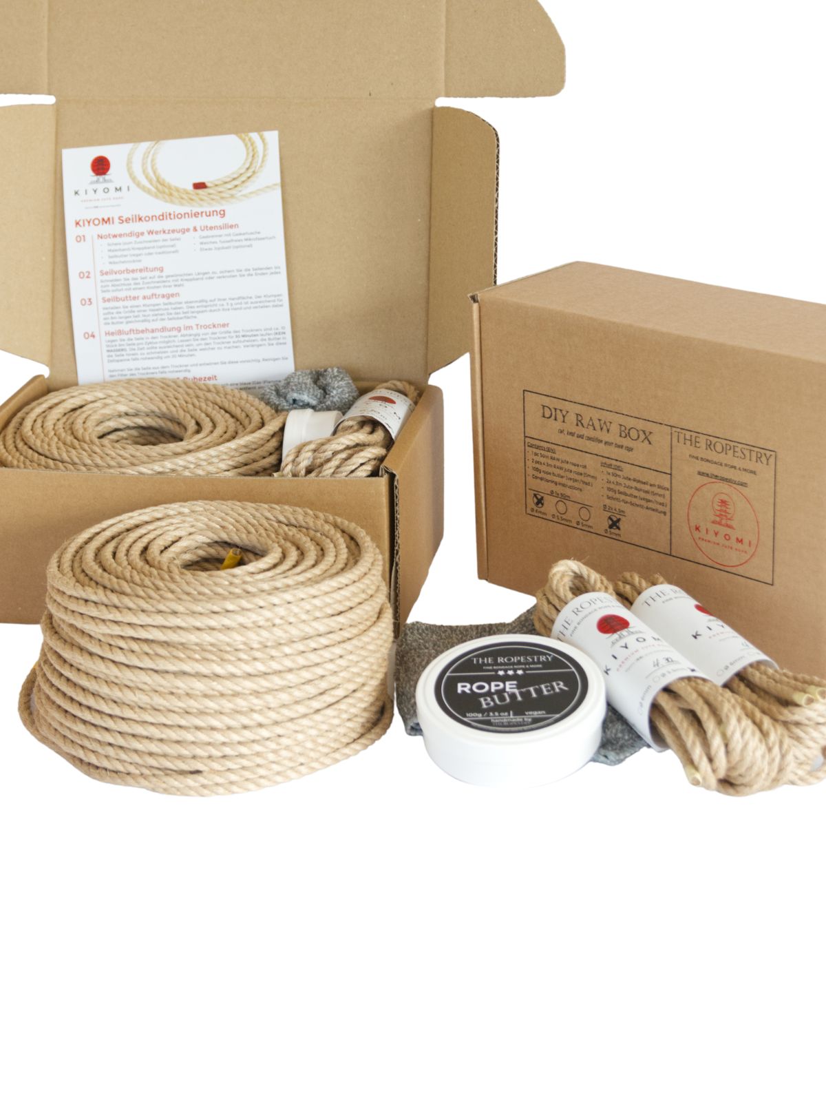 KIYOMI DIY RAW BOX - 50m raw rope, 2x 4.3m ø5mm ropes, rope butter, storage box, instructions and FREE microfibre cloth