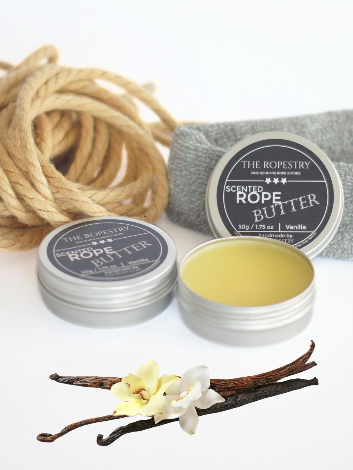 Scented vegan rope butter for the care and conditioning of natural jute ropes, shiny finish Scented vegan rope butter for the care and conditioning of natural jute ropes, shiny finish