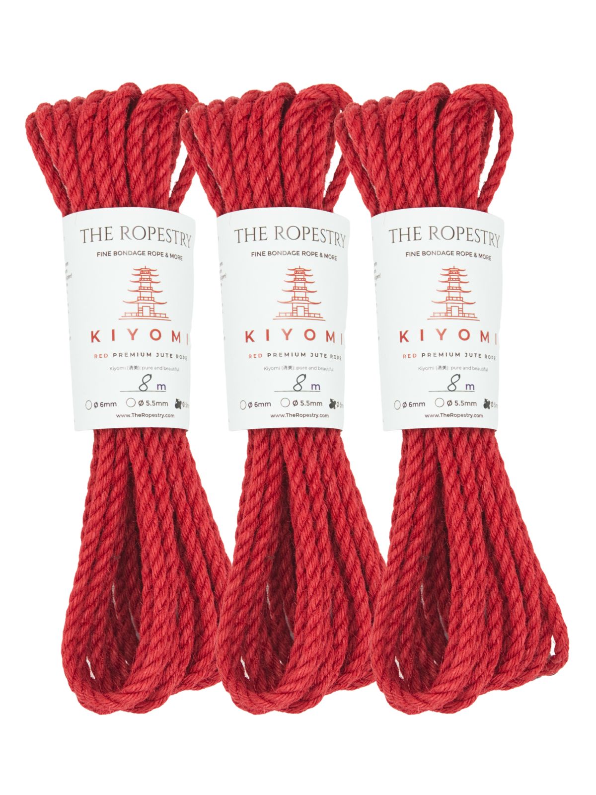 ø 5mm KIYOMI RED strong single-ply Z-twist medium-lay jute rope for Shibari & Kinbaku applications, untreated, JBO-free 