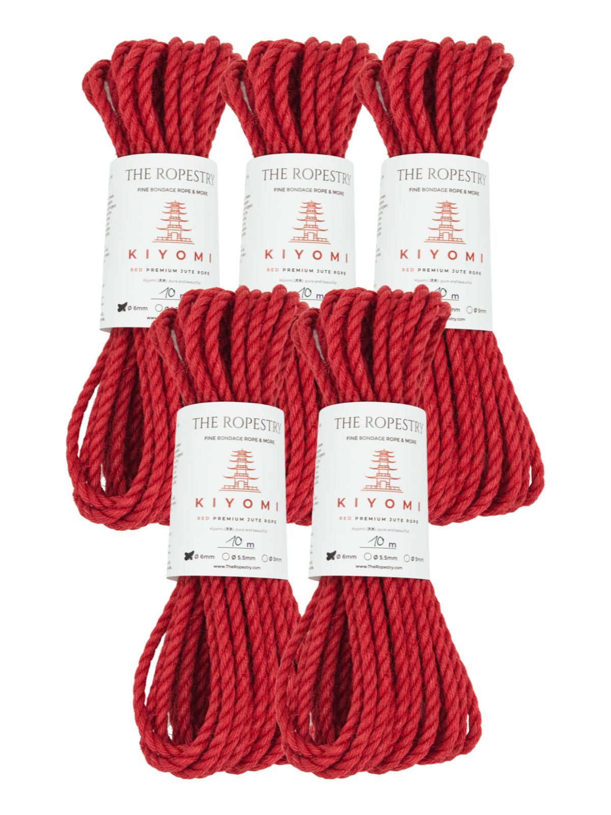 ø 6mm KIYOMI RED strong single-ply Z-twist medium-lay jute rope for Shibari & Kinbaku applications, untreated, JBO-free