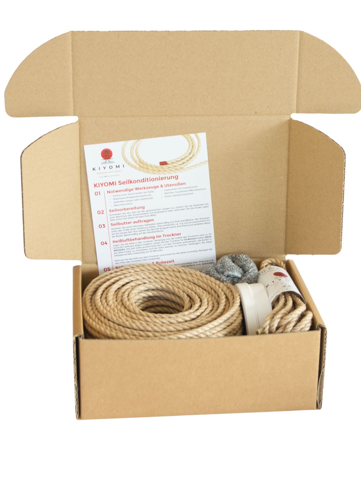 KIYOMI DIY RAW BOX - 50m raw rope, 2x 4.3m ø5mm ropes, rope butter, storage box, instructions and FREE microfibre cloth