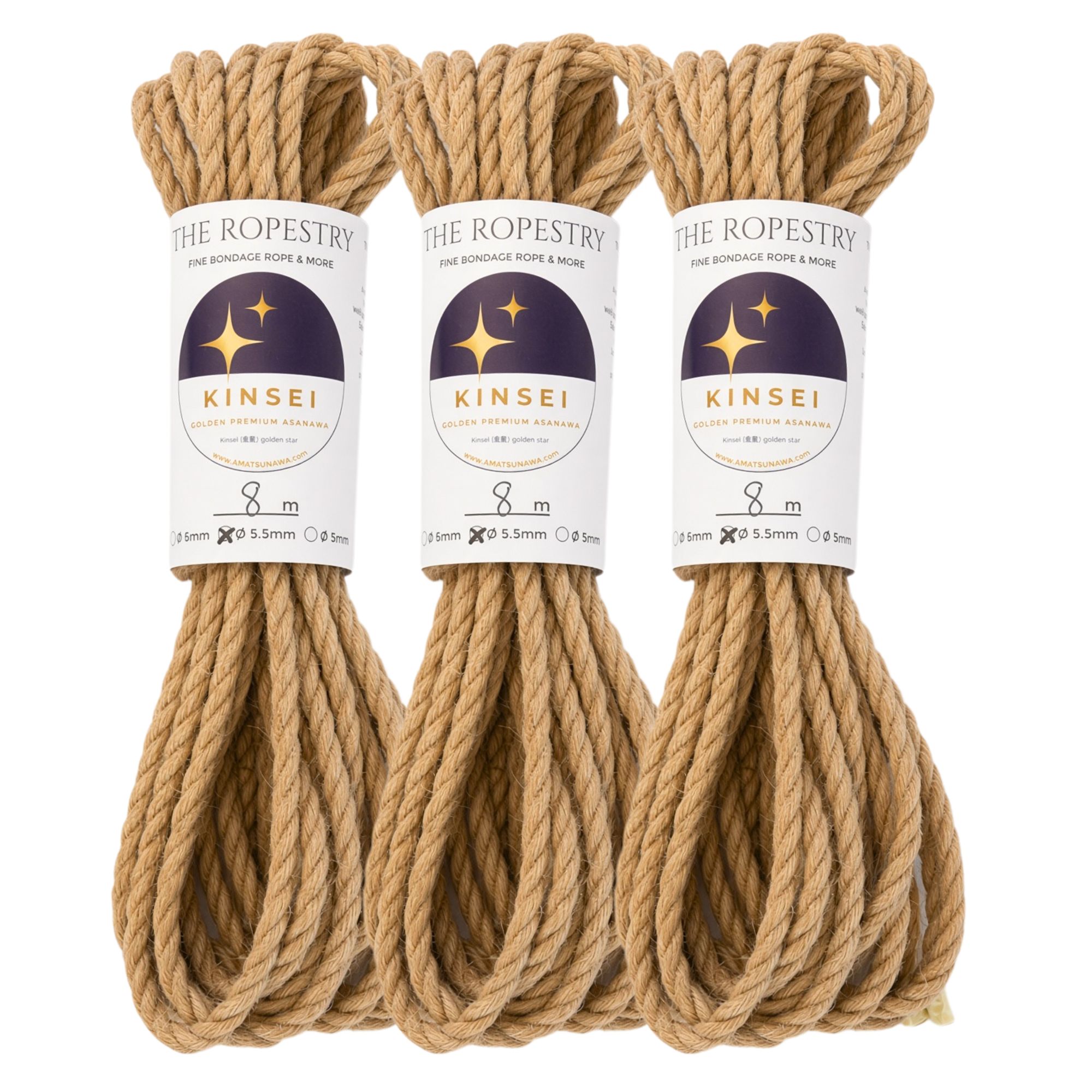 ø 5.5mm KINSEI golden premium jute rope, Z-twist medium-lay jute rope for Shibari & Kinbaku applications, untreated, JBO-free | TheRopestry