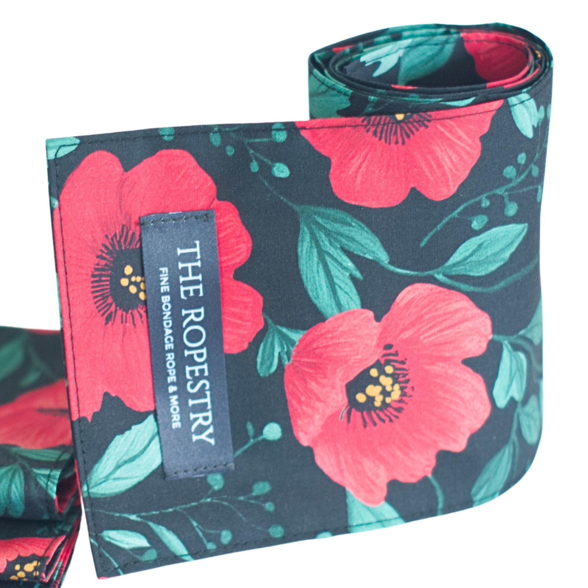 Blindfold "Poppy Flowers" pure cotton satin with allover print – 3-Ply Sleep Mask & Bondage Restraint – Multi-use Tie, Shibari Accessoire