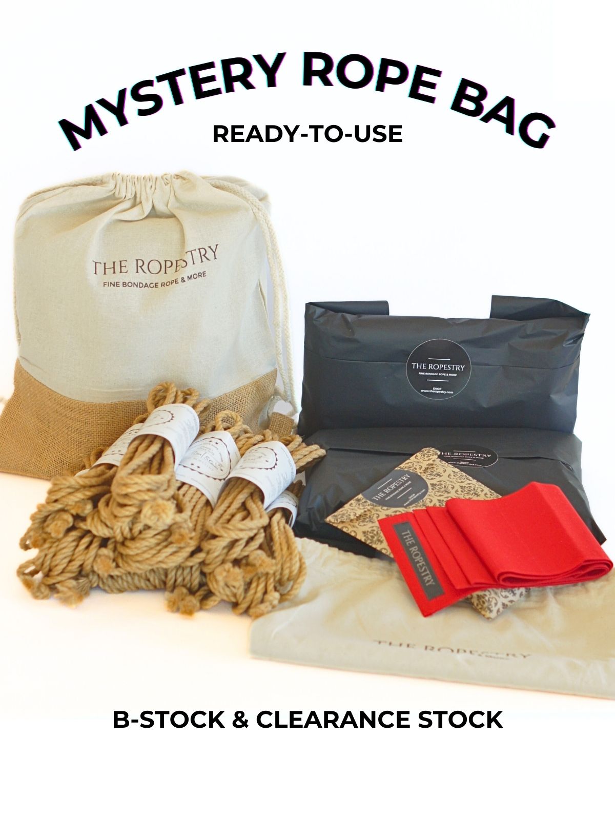 10pc Mystery Rope Bag - ready-to-use jute ropes, blindfold and rope bag, B-stock and clearance stock!