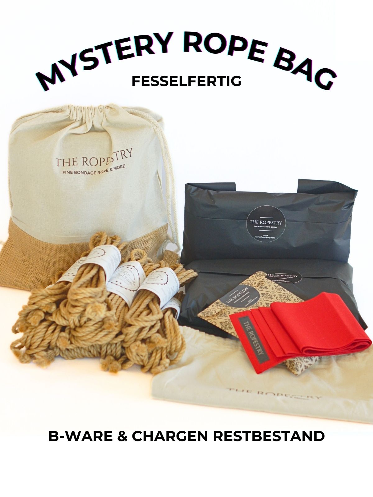 10pc Mystery Rope Bag - ready-to-use jute ropes, blindfold and rope bag, B-stock and clearance stock!