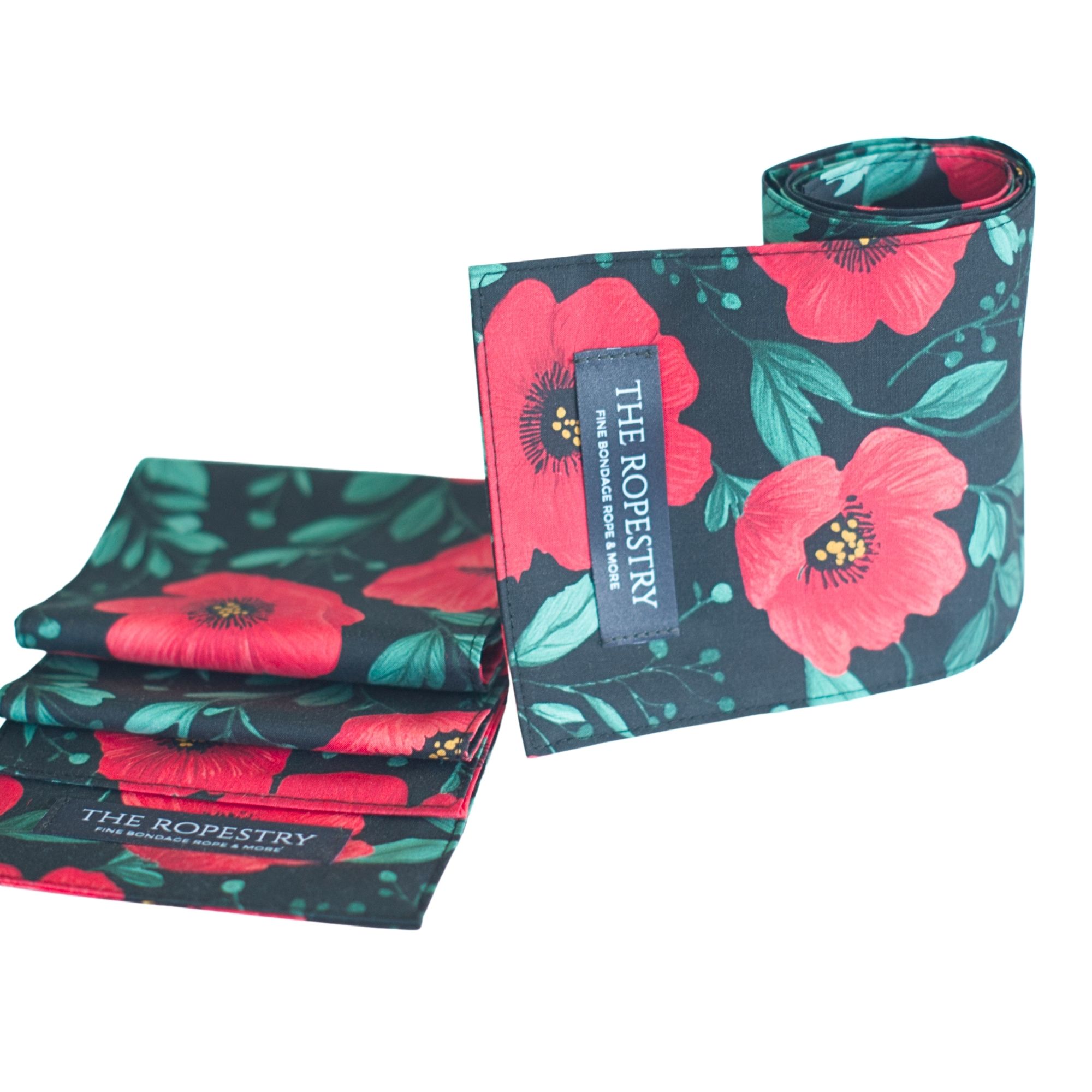 Blindfold "Poppy Flowers" pure cotton satin with allover print – 3-Ply Sleep Mask & Bondage Restraint – Multi-use Tie, Shibari Accessoire