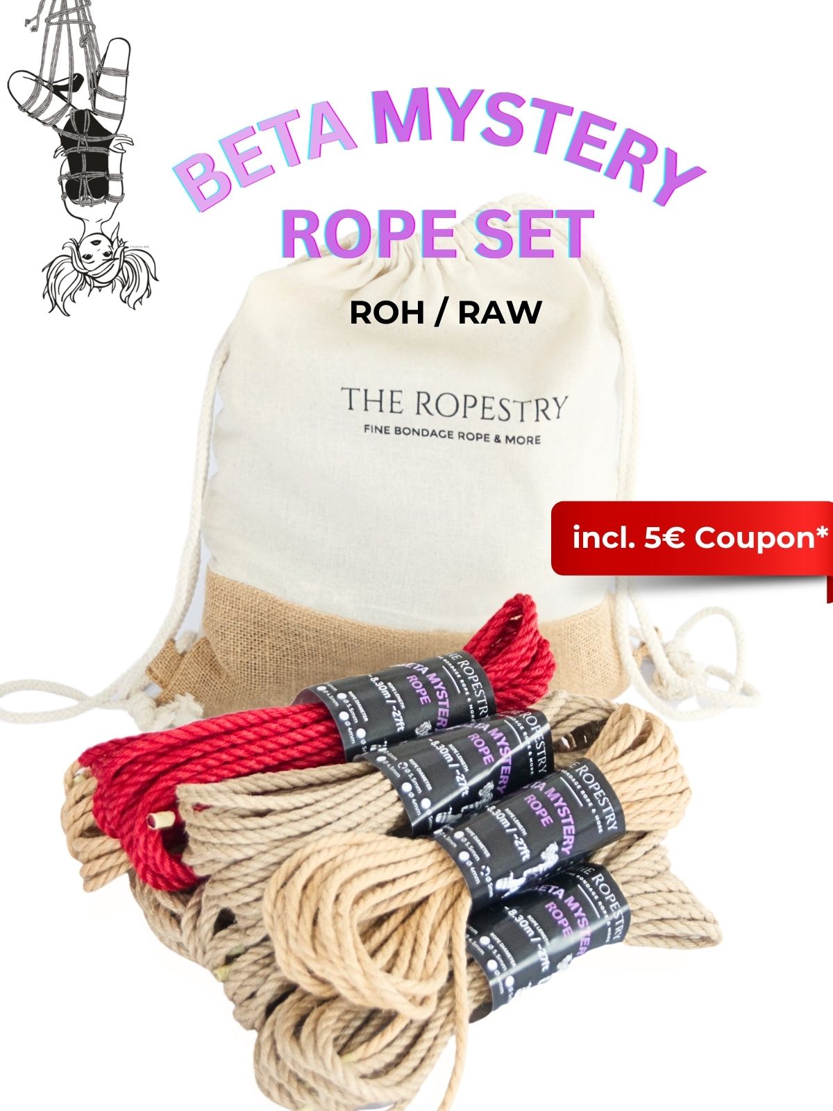 BETA Mystery Rope Set - almost perfect raw/untreated jute ropes for Shibari, rope bag and 5€ coupon*, sizes S, M, L