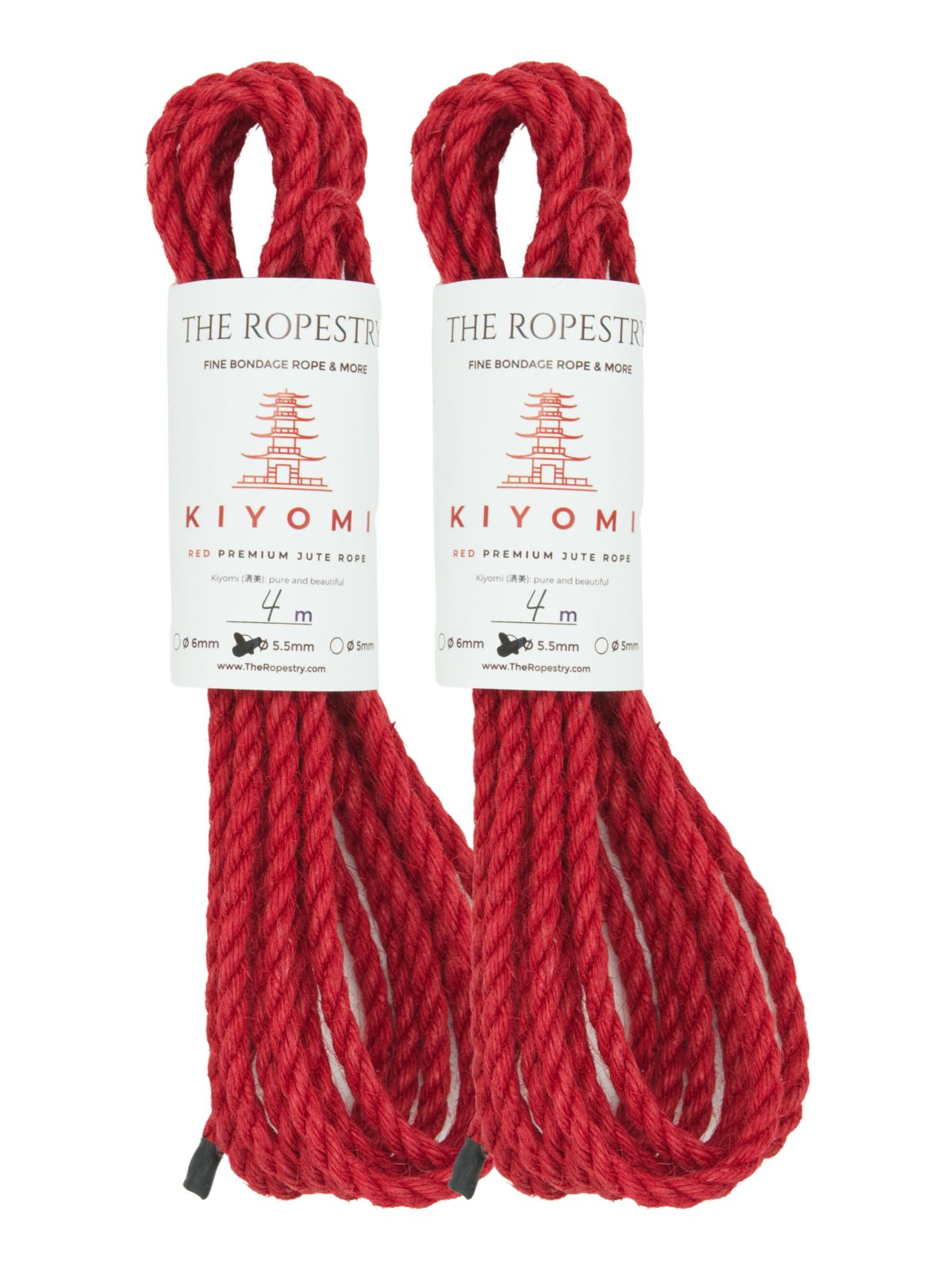 ø 5.5mm KIYOMI RED strong single-ply Z-twist medium-lay jute rope for Shibari & Kinbaku applications, untreated, JBO-free 