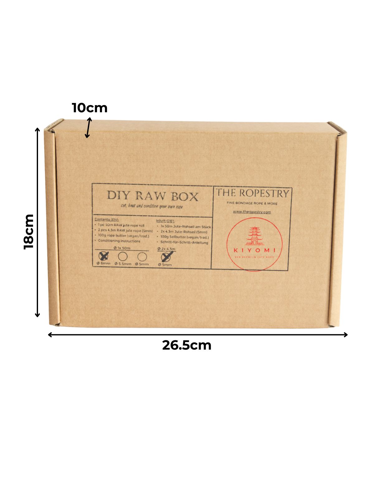 KIYOMI RED DIY RAW BOX - 50m raw red jute rope, 2x 4.3m ø5mm ropes, rope butter, storage box, instructions and FREE microfibre cloth