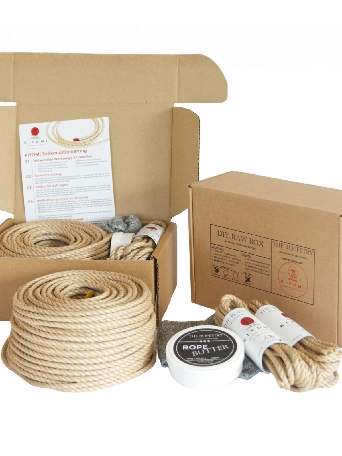 KIYOMI DIY RAW BOX - 50m raw rope, 2x 4.3m ø5mm ropes, rope butter, storage box, instructions and FREE microfibre cloth
