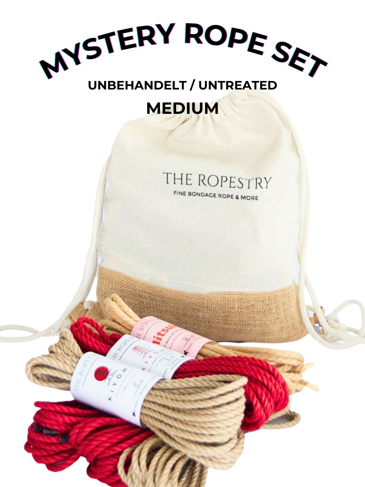 Mystery Rope Set - A surprise selection of 8.30 m jute ropes, mixed from our range, plus a storage bag, instructions etc.