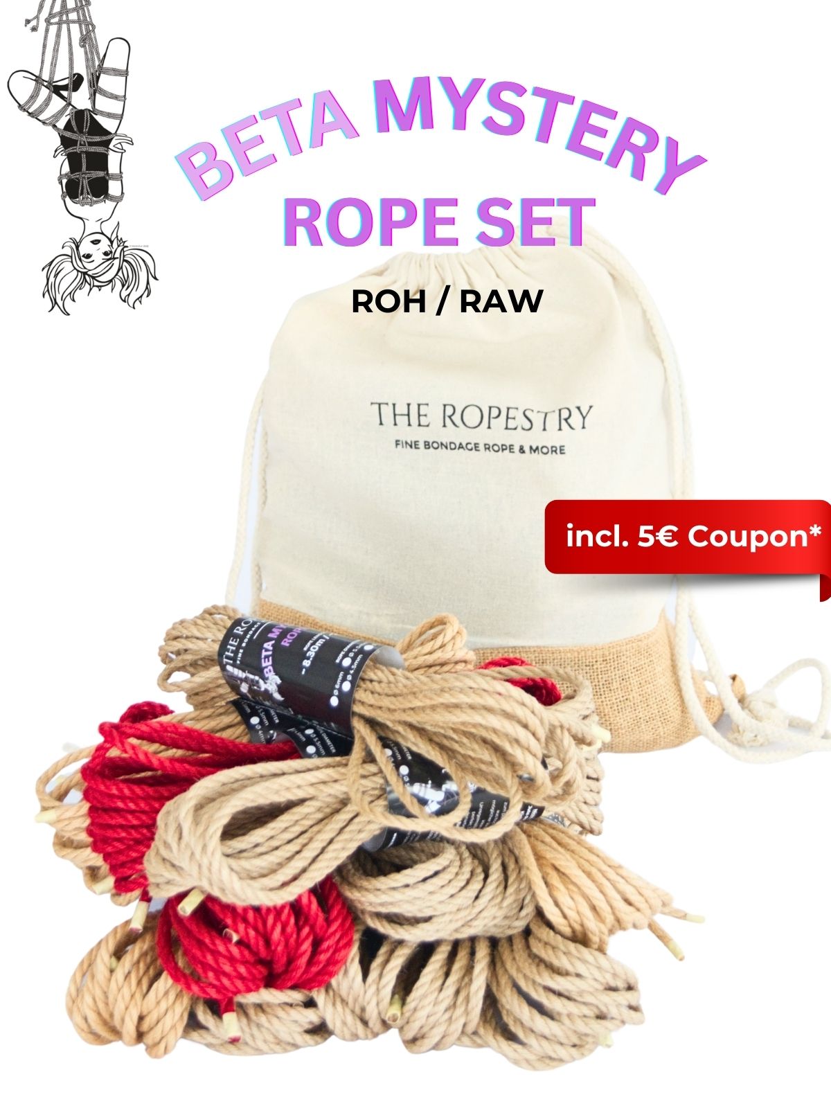 BETA Mystery Rope Set - almost perfect raw/untreated jute ropes for Shibari, rope bag and 5€ coupon*, sizes S, M, L