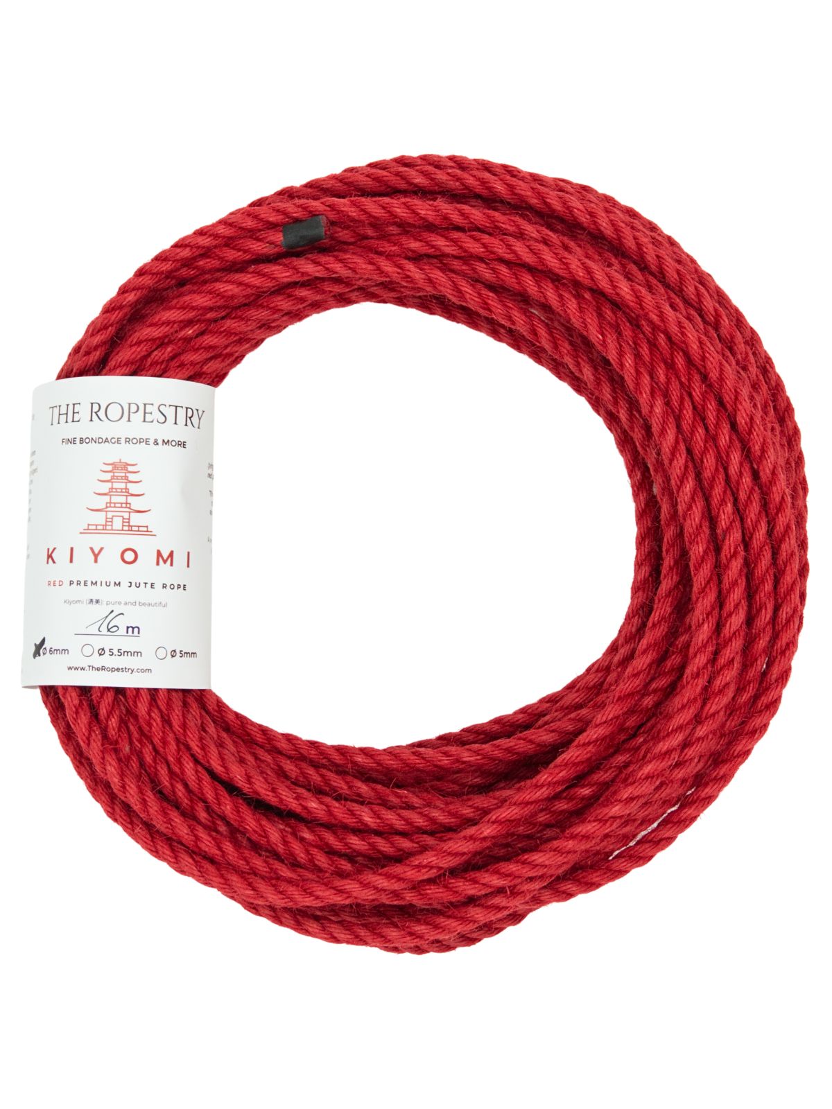 ø 6mm KIYOMI RED strong single-ply Z-twist medium-lay jute rope for Shibari & Kinbaku applications, untreated, JBO-free