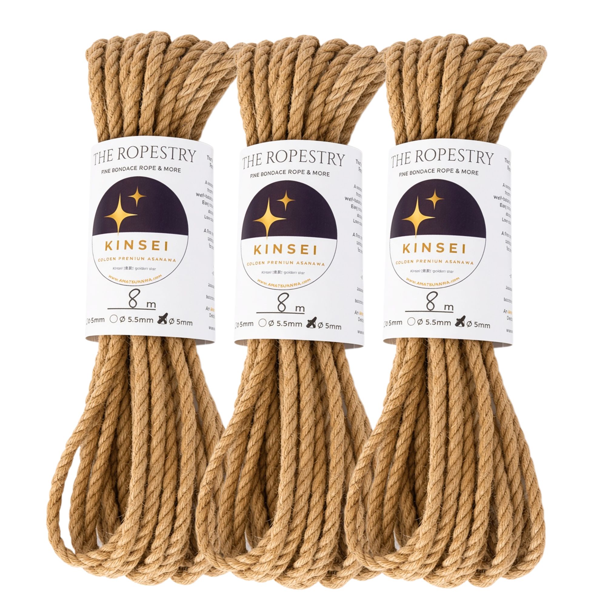 ø 5mm KINSEI golden premium jute rope, Z-twist medium-lay jute rope for Shibari & Kinbaku applications, untreated, JBO-free | TheRopestry