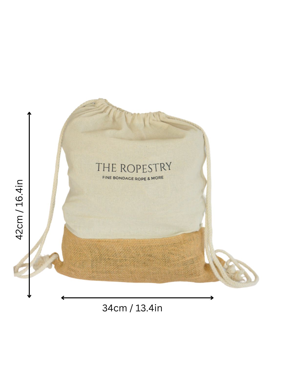 Storage and transport bag for Shibari ropes with logo print, cotton and jute fabric, onesize