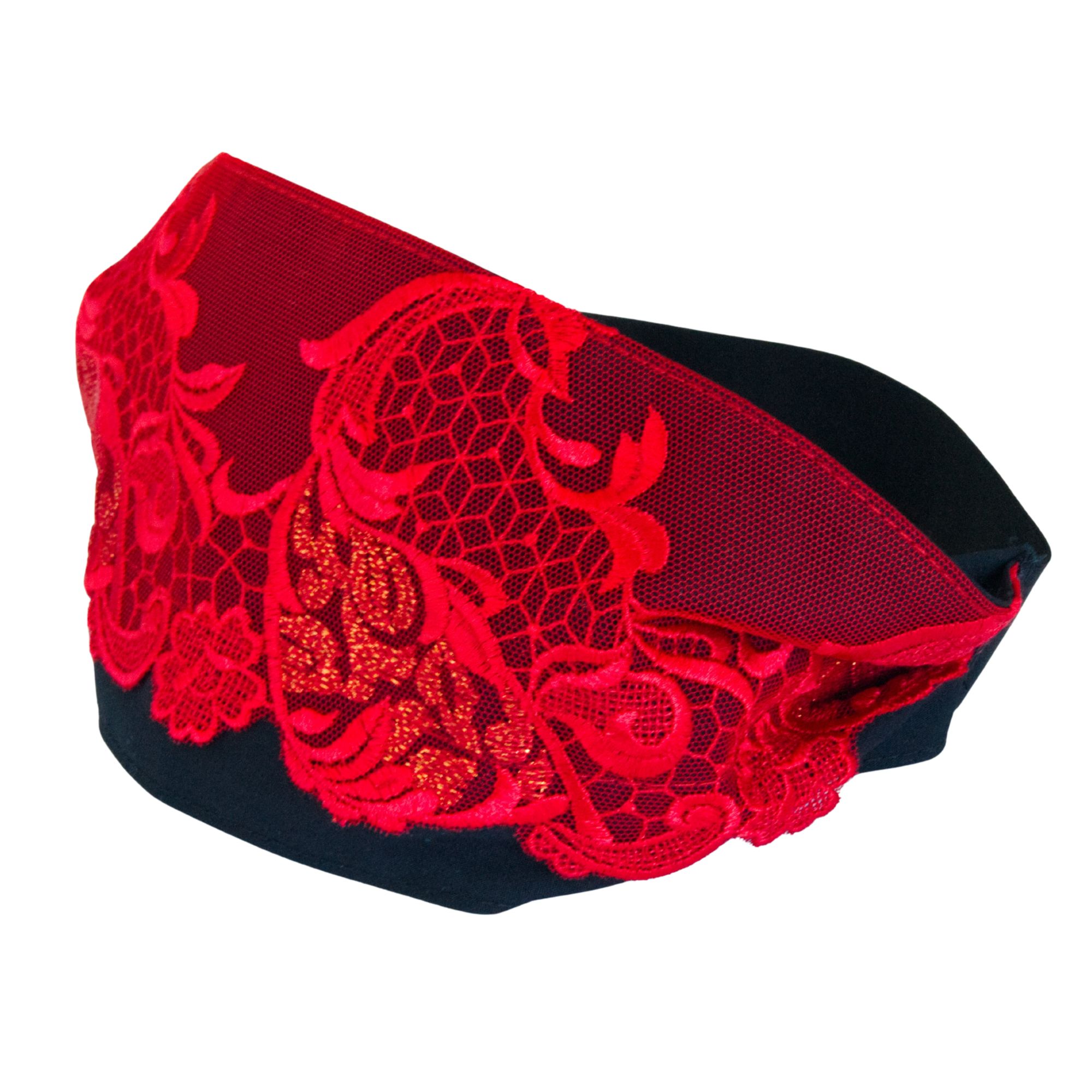 Augenbinde "Florenza" mit leuchtend rot-goldener Spitze – für Shibari & Sensory Play, Meditationsmaske | Exklusiv-Design von TheRopestry