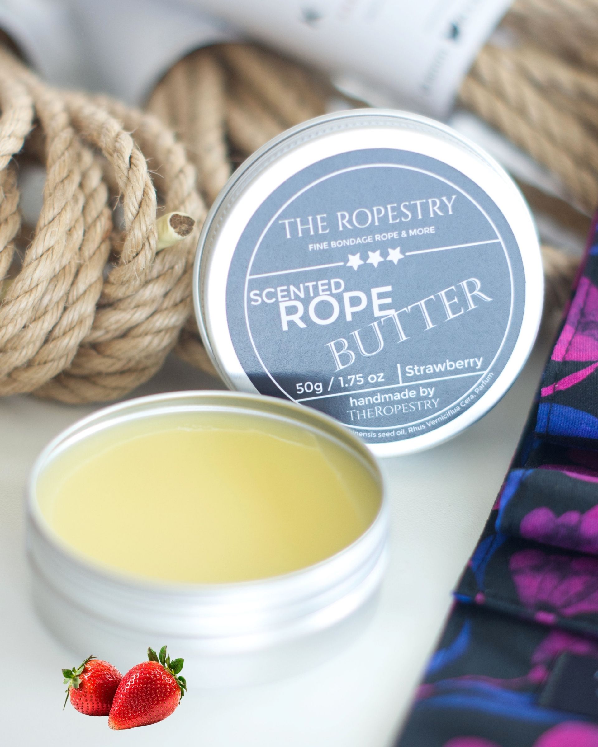 Scented vegan rope butter for the care and conditioning of natural jute ropes, shiny finish
