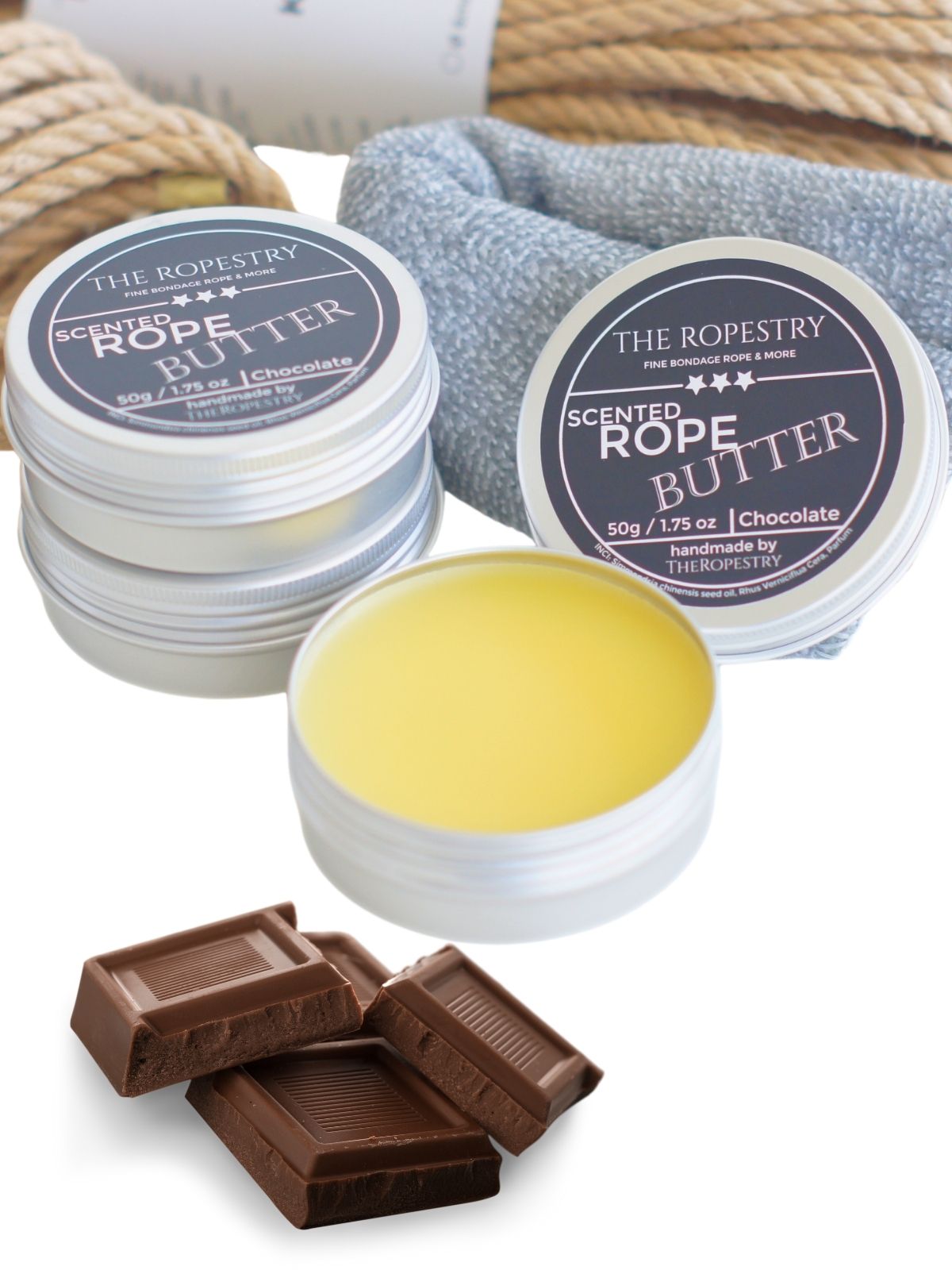 Scented vegan rope butter for the care and conditioning of natural jute ropes, shiny finish Scented vegan rope butter for the care and conditioning of natural jute ropes, shiny finish