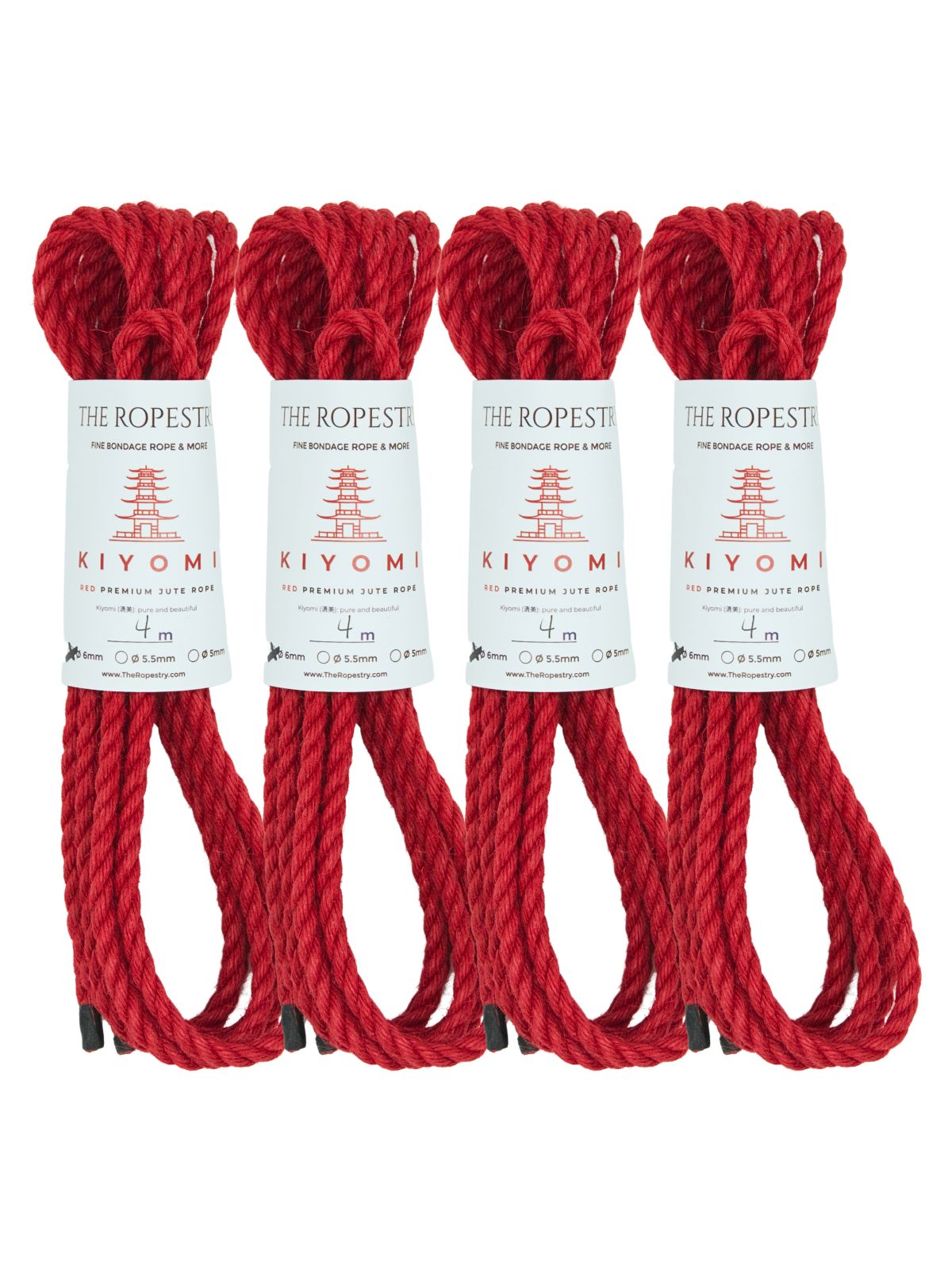 ø 6mm KIYOMI RED strong single-ply Z-twist medium-lay jute rope for Shibari & Kinbaku applications, untreated, JBO-free