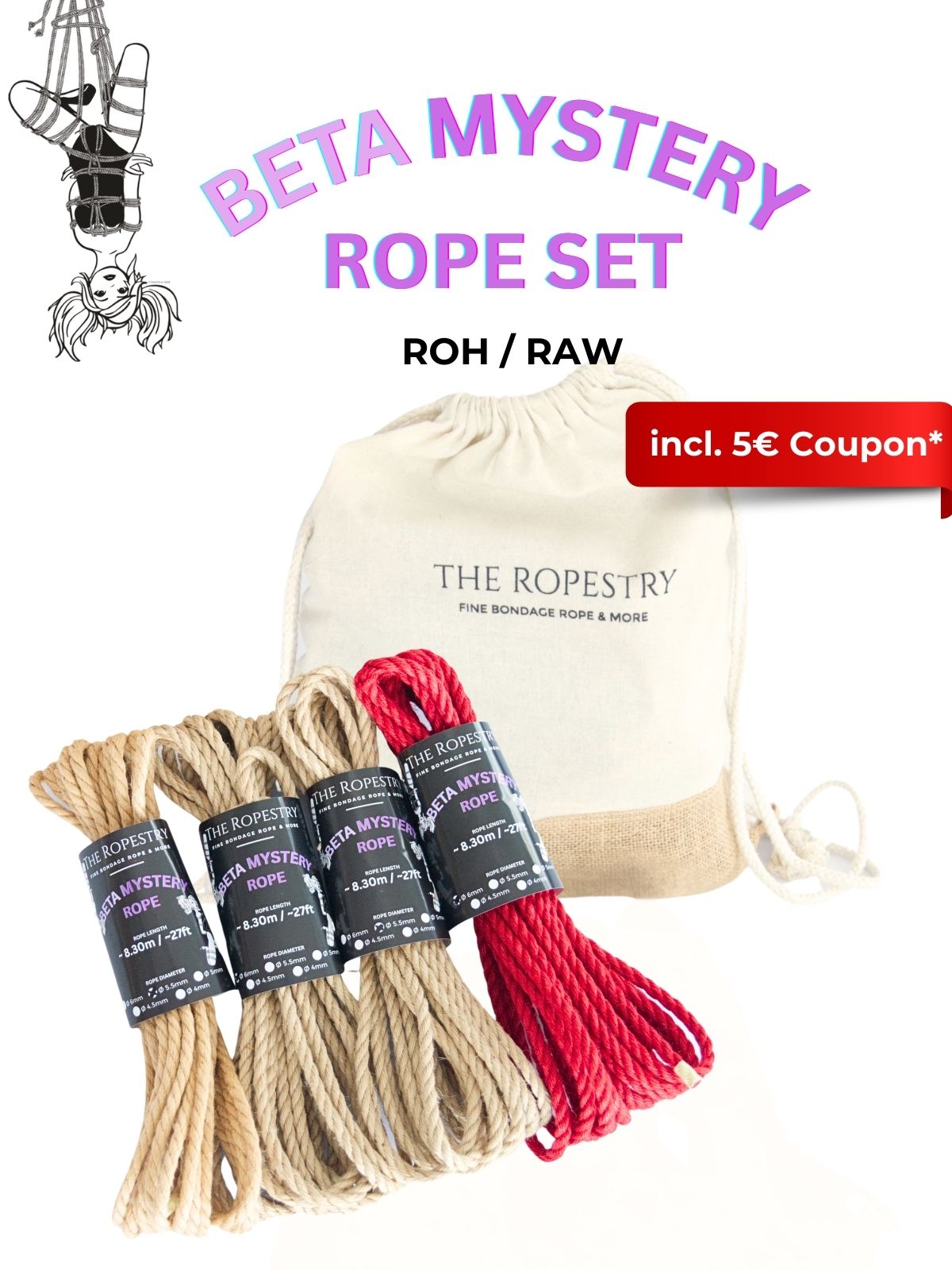 BETA Mystery Rope Set - almost perfect raw/untreated jute ropes for Shibari, rope bag and 5€ coupon*, sizes S, M, L