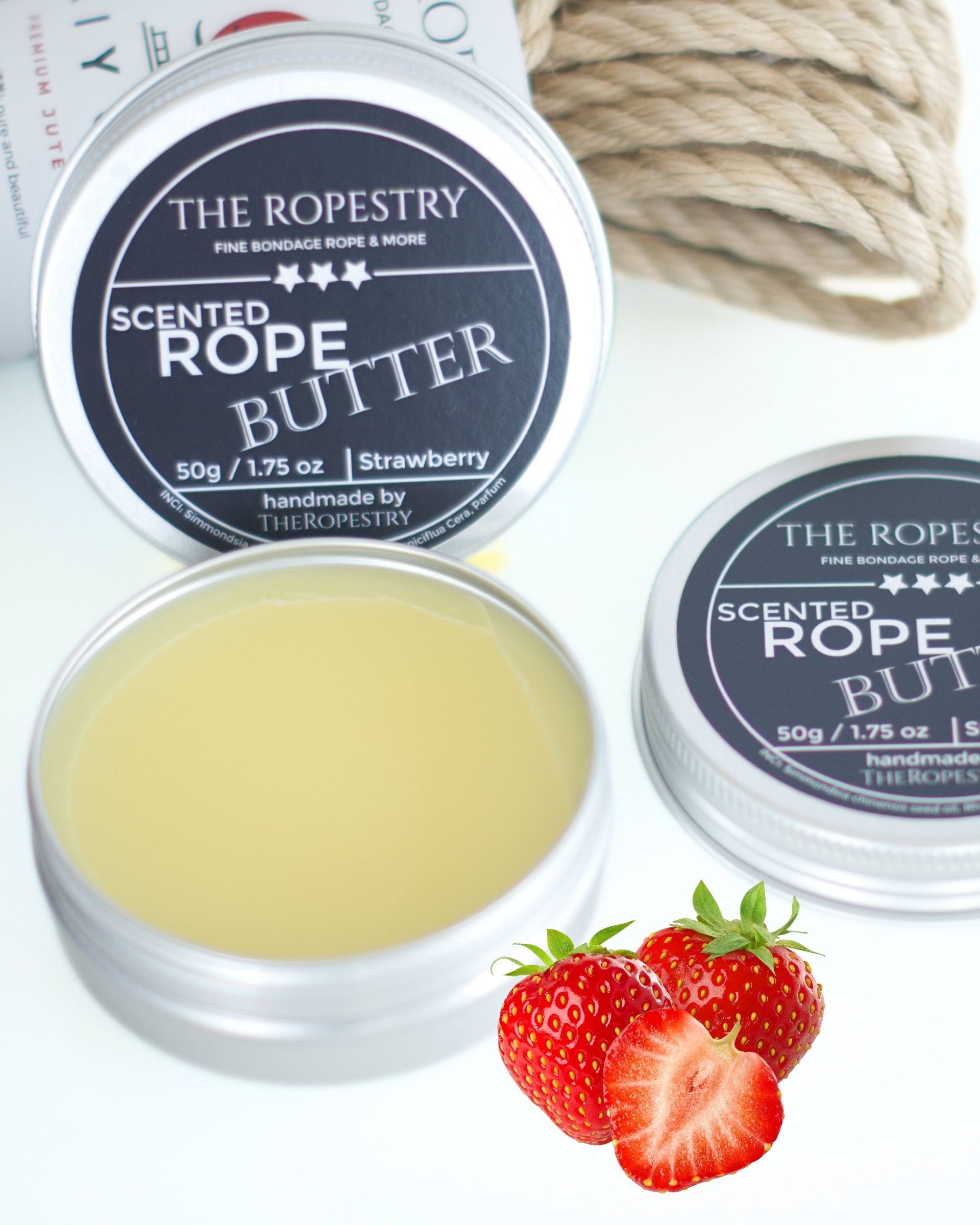 Scented vegan rope butter for the care and conditioning of natural jute ropes, shiny finish