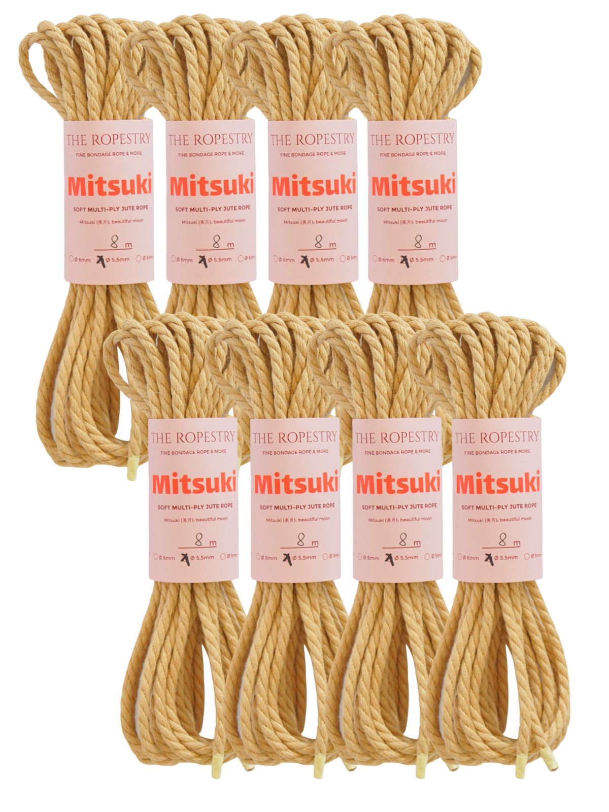 ø 5.5mm Mitsuki jute rope for Shibari, Kinbaku bondage, untreated, chemical free, soft, loose-lay