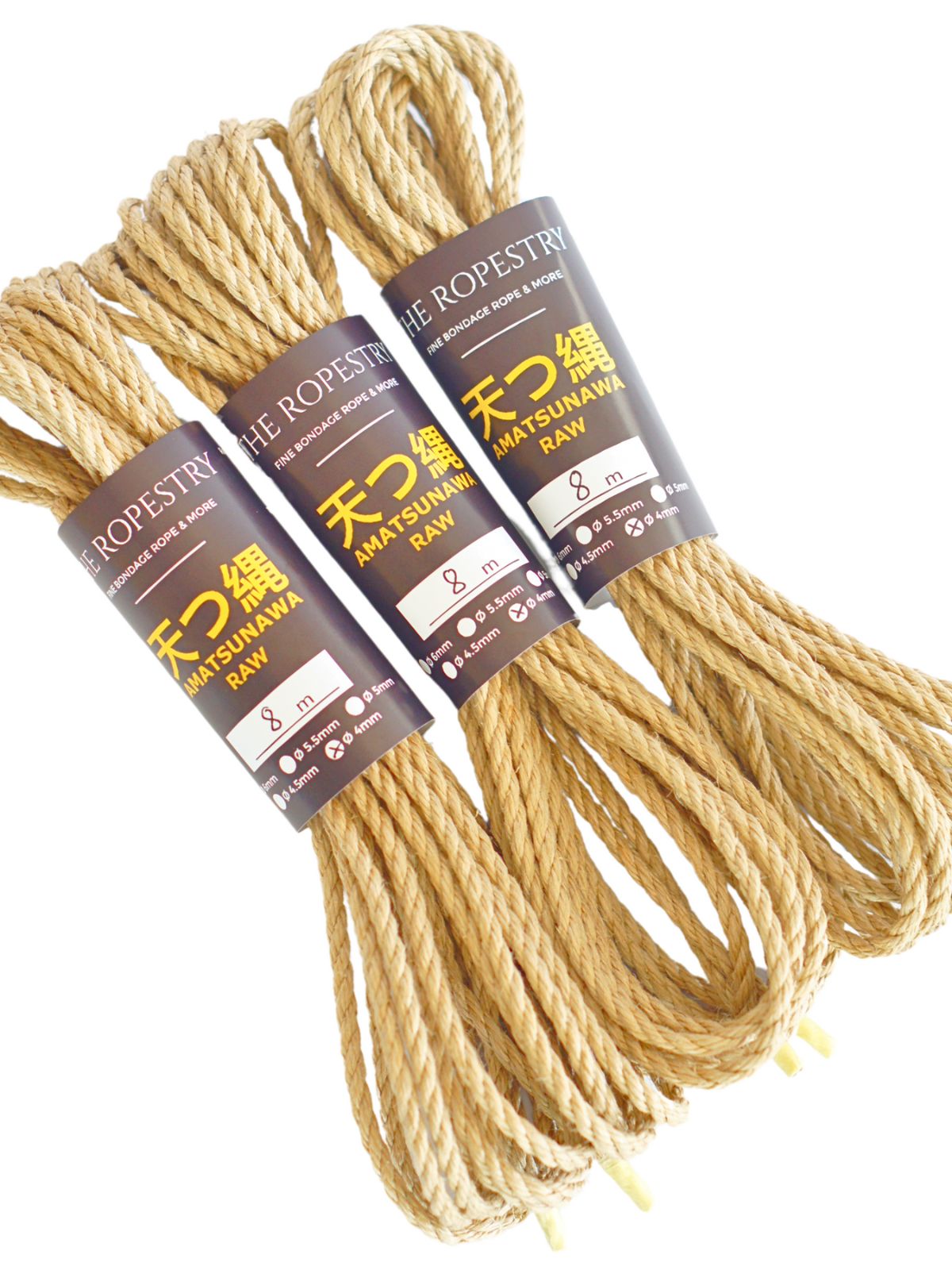 Ø4mm high-quality thin Shibari jute ropes, JBO-free, raw and unprocessed