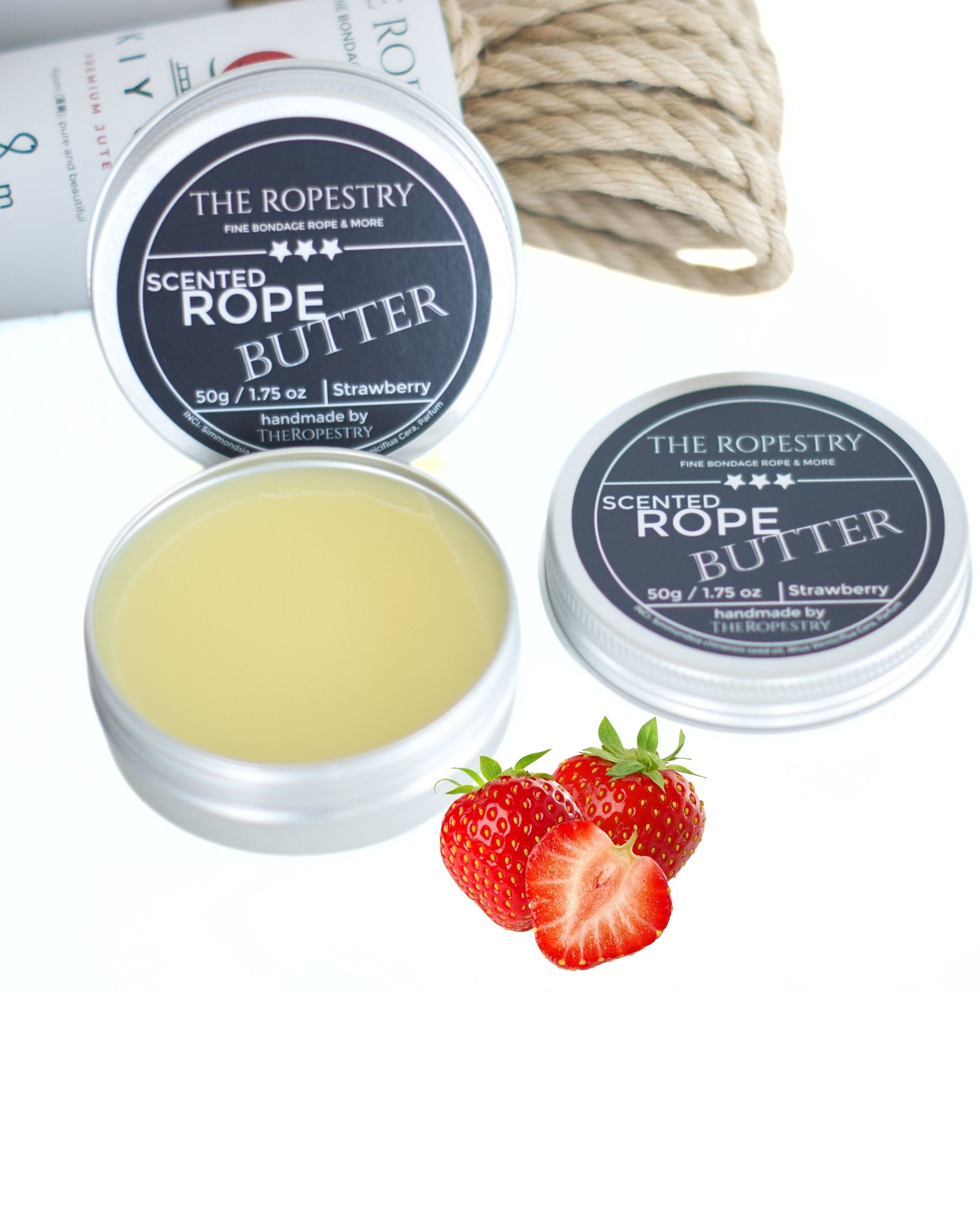 Scented vegan rope butter for the care and conditioning of natural jute ropes, shiny finish