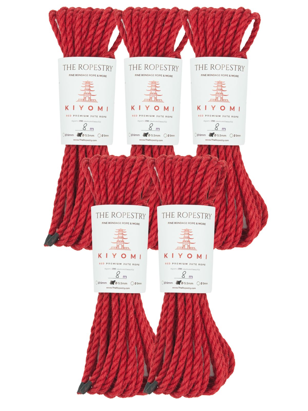 ø 5.5mm KIYOMI RED strong single-ply Z-twist medium-lay jute rope for Shibari & Kinbaku applications, untreated, JBO-free 
